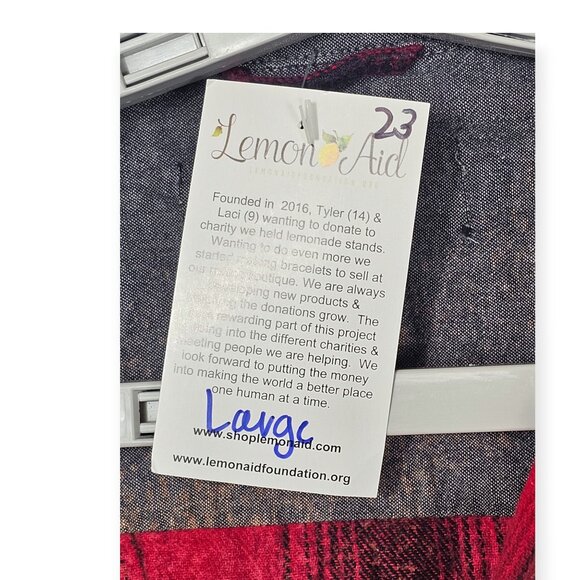 Lemon Aid Red & Black Distressed Plaid Button-Up Shirt Large Pockets - Picture 2 of 10